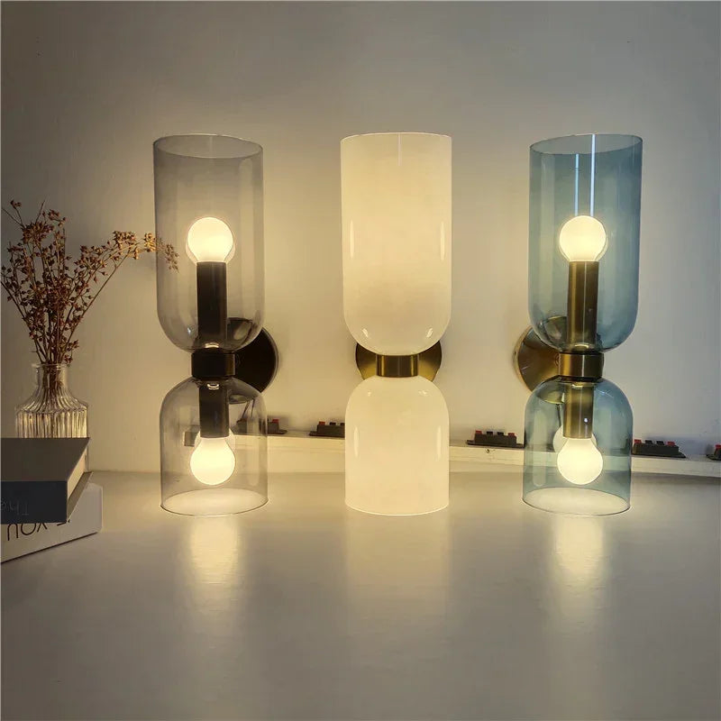 Wandleuchte Glas Gold Doppelschirm 35cm E14 Flur Wohnzimmer Schlafzimmer Modern Stilvoll | Restfield