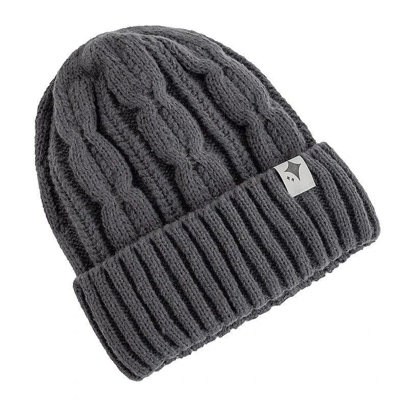 Knitted Winter Hat Unisex Soft Acrylic Beanie Star Pattern Warm Headwear 56-60cm Casual Outdoor | Sansoti