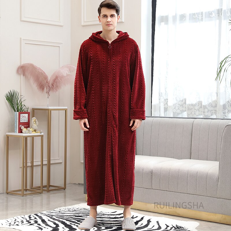 Warme Badjas met Rits en Capuchon Fleece Ochtendjas Unisex Loungewear Winter Huisjas voor Heren Dames | Sansoti