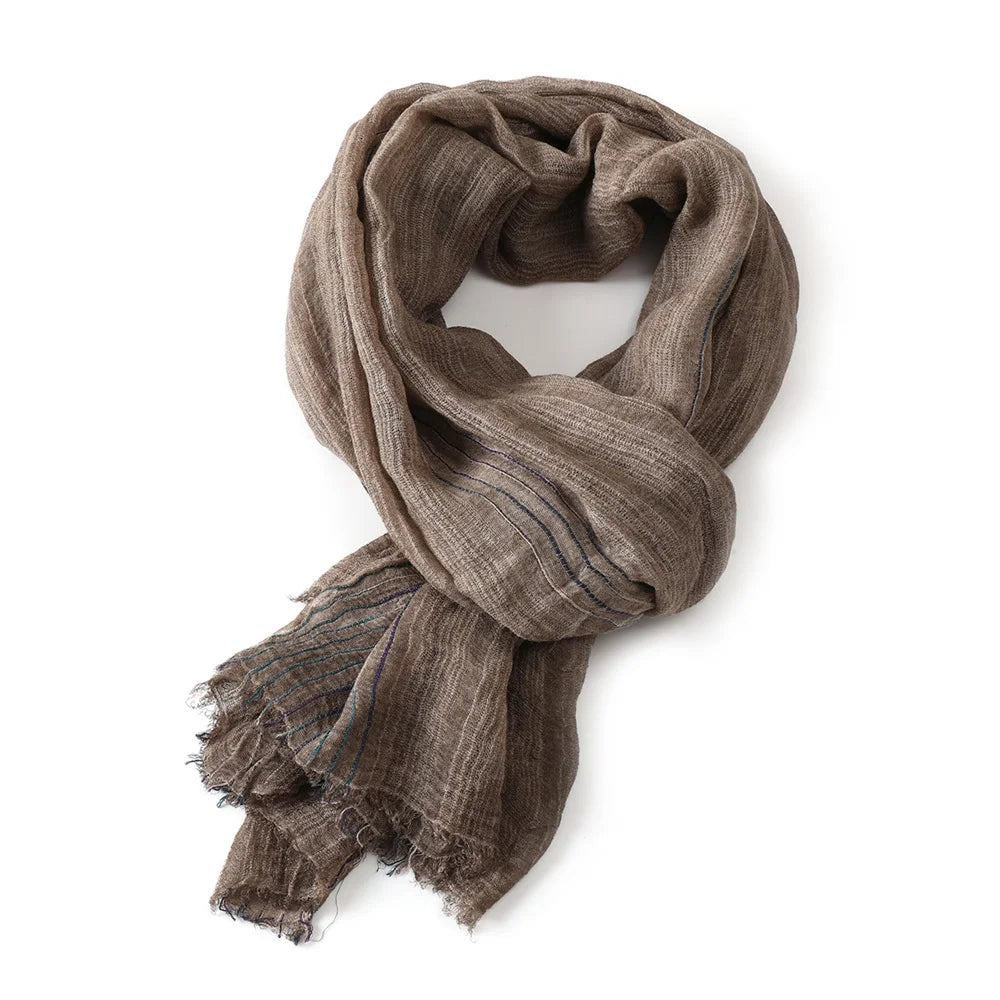 Gestreifter Baumwoll-Leinen-Schal für Herren mit Fransen, Herbst-Winter-Halstuch, Unisex, warmes, modisches Accessoire | Sansoti