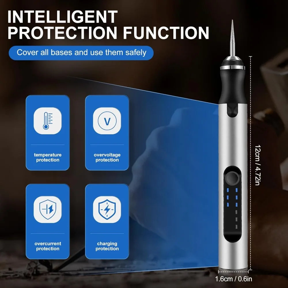 Cordless Engraving Pen with 37 Bits, USB Rechargeable, for Precision Work on Metal, Glass, Wood, and Ceramic, DIY Hobbies | Sansoti