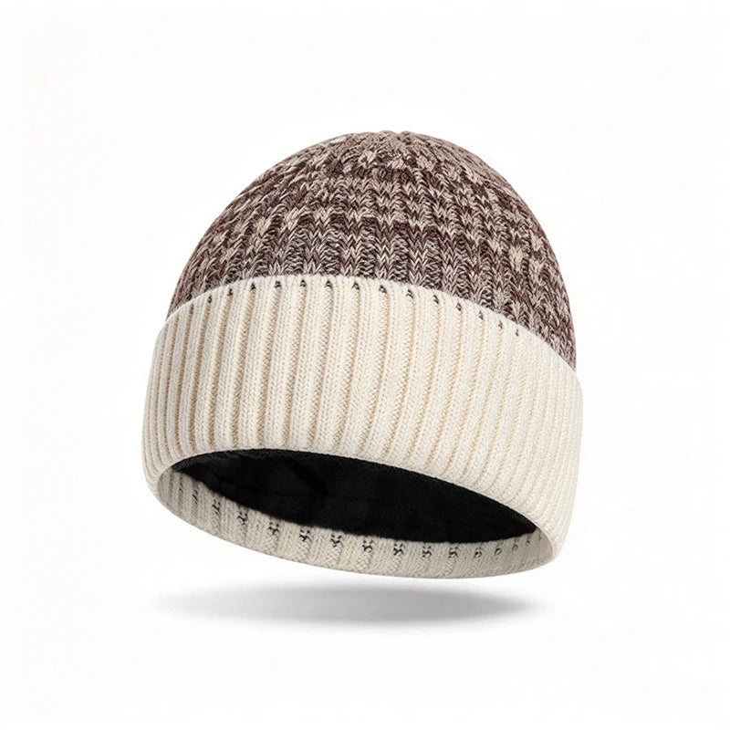 Herren-Wintermütze aus Strick mit Fleece-Futter, Rippmuster, Beanie, thermisch warm, Skimütze für Outdoor-Aktivitäten | Sansoti