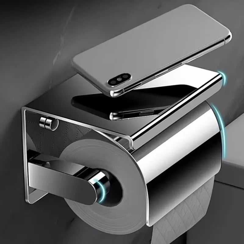 Toiletrolhouder met Opbergplateau Wandmontage RVS Stofbescherming Badkamer Toiletpapierhouder met Afsluitklep | Sansoti