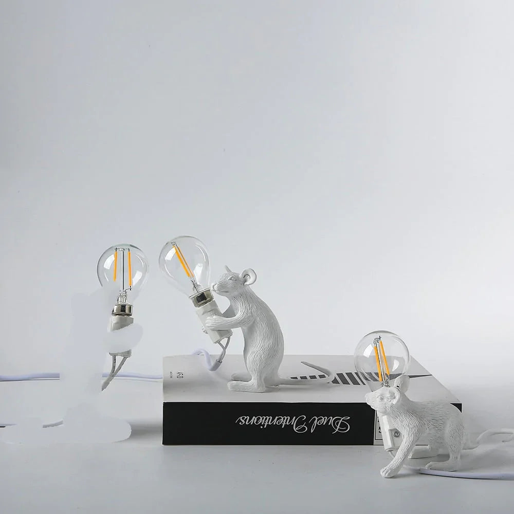 Decorative Mouse Lamp Resin LED Lighting Sitting or Lying White Gold Black Table and Nightstand Lamp for Living Room Bedroom Kids Room | Sansoti
