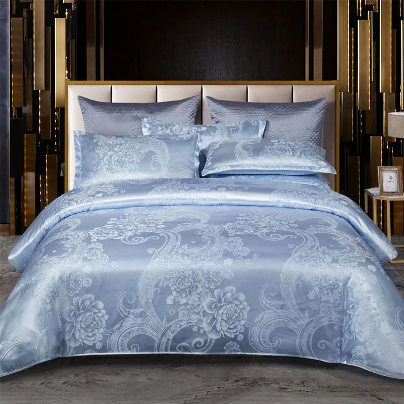Satijnen Jacquard Dekbedovertrek Set 220x240 Tweepersoons Zomer Beddengoed Luxe Slaapkamer Dekbed Overtrekset | Sansoti