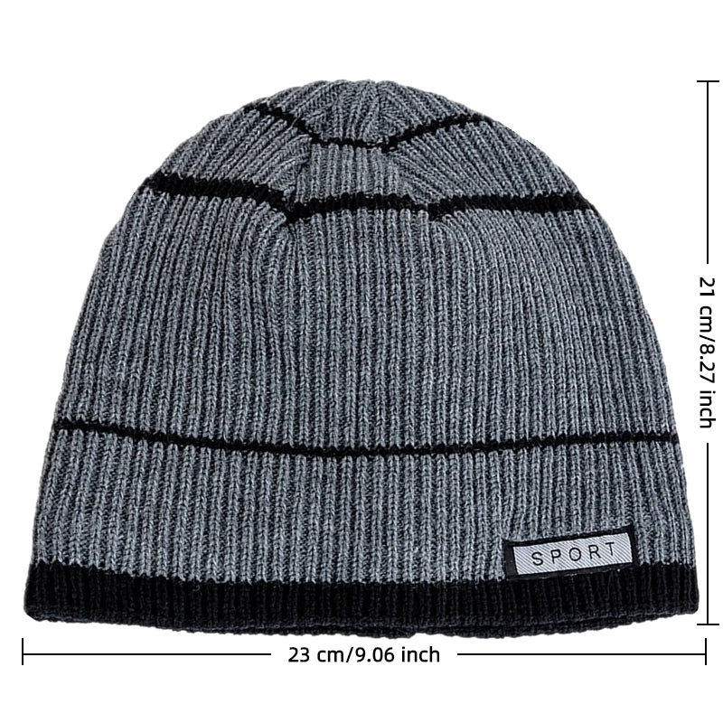 Knitted Unisex Winter Hat with Soft Lining, Striped Pattern, Warm and Comfortable for Women and Men, Outdoor | Sansoti