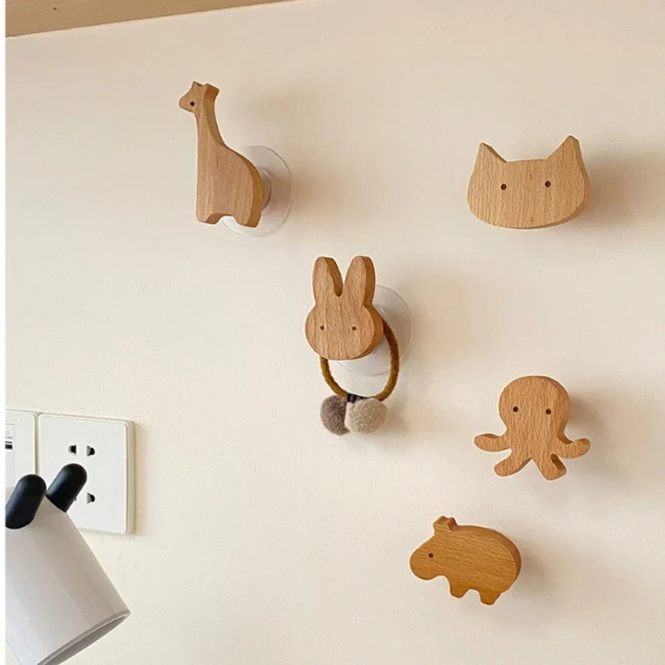 Wandhaken Hout Dieren Zelfklevend Kinderkamer Kapstokhaak Scandinavisch Design Kapstokhaakjes Muur Decoratie | Sansoti