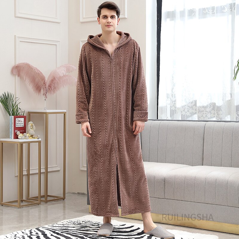 Warme Badjas met Rits en Capuchon Fleece Ochtendjas Unisex Loungewear Winter Huisjas voor Heren Dames | Sansoti