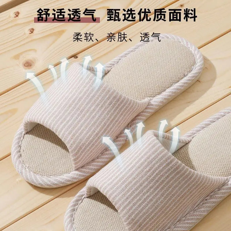 Linnen Huisslippers Unisex Lichtgewicht Indoor Open Zool Ademend Comfortabel Pantoffels Vier Seizoenen | Sansoti