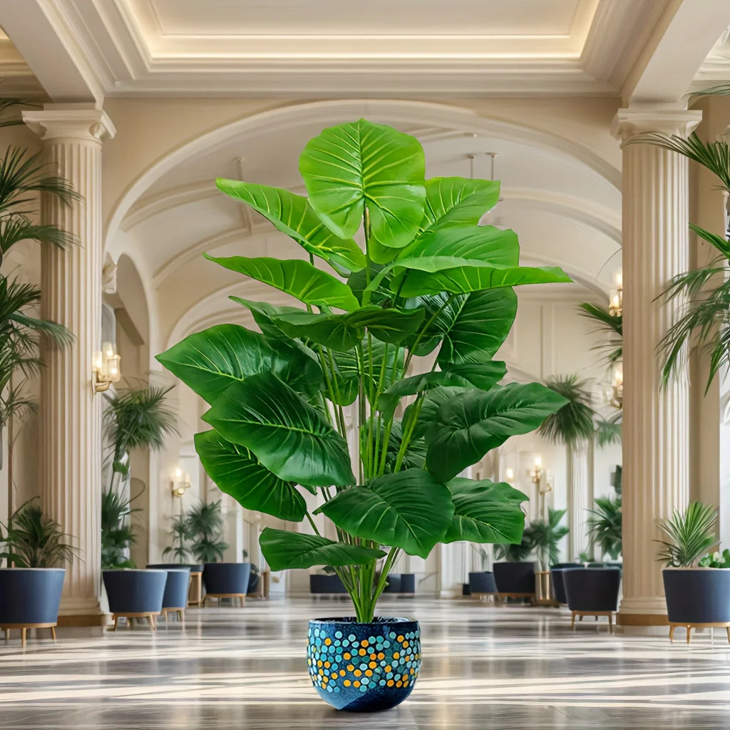 Kunstplant Buiten Taro Palm 100cm 18 Bladeren Woonkamer Buiten Nep Plant Grote Kunstboom Tropisch Interieur Decoratie | Sansoti