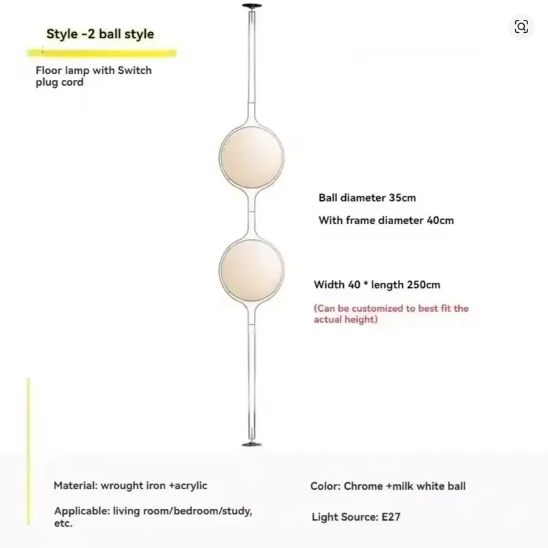 Vloerlamp Bol Wit Acryl Chroom Metaal Art Deco Design E27 LED | Sansoti