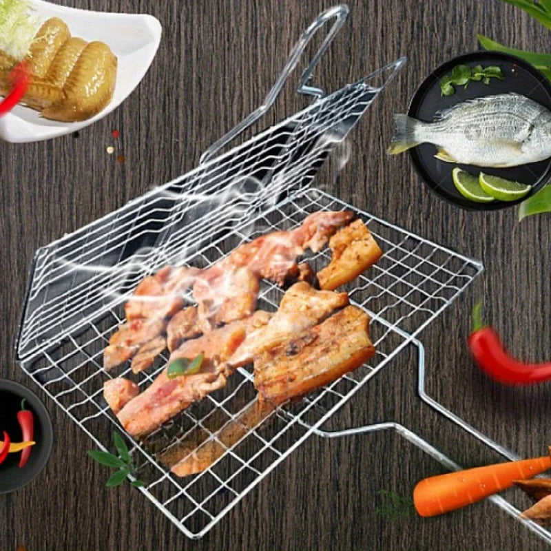 Inklapbare Grillmand Roestvrij Staal Antiaanbak BBQ Groente Vlees Vis Camping Barbecue Houtskool Grill | Sansoti