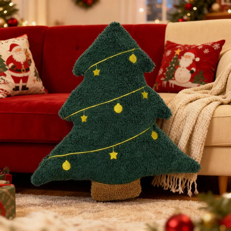 Soft Christmas Tree Throw Pillows for Sofa and Chair Lumbar Support Decoration Red Green Holiday Ambiance | Sansoti