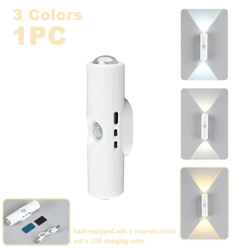Spot LED rechargeable magnétique avec détecteur de mouvement, double capteur, éclairage nocturne RGB pour couloir et armoire | Sansoti