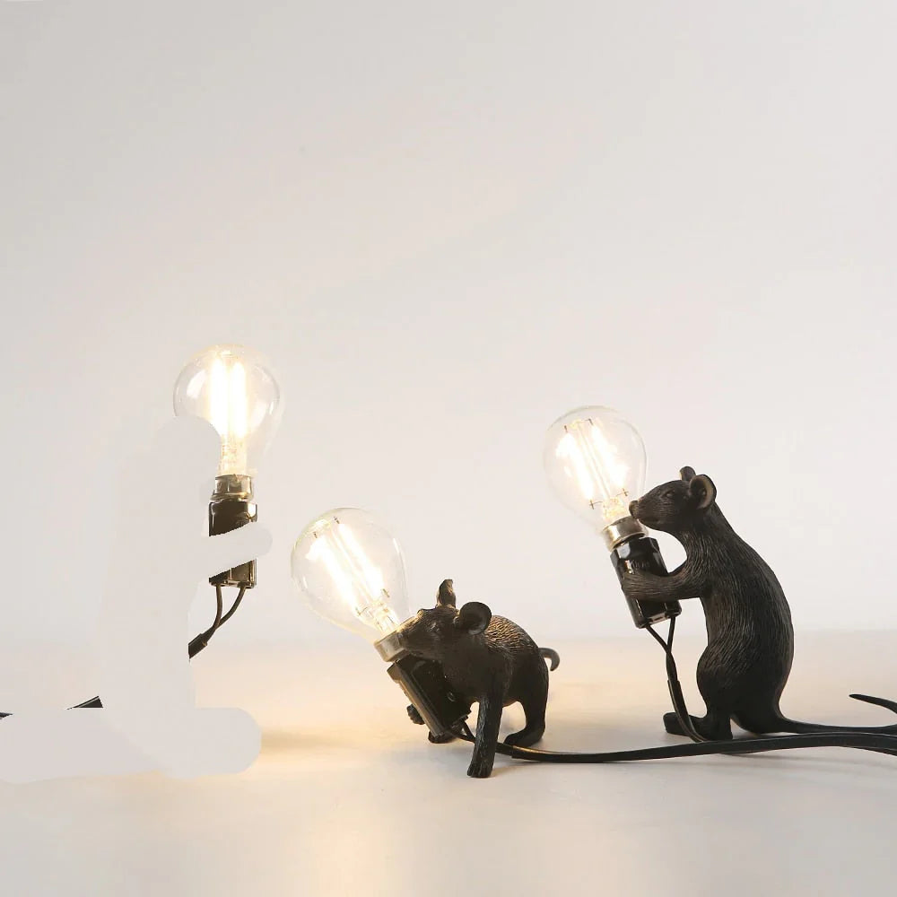 Decorative Mouse Lamp Resin LED Lighting Sitting or Lying White Gold Black Table and Nightstand Lamp for Living Room Bedroom Kids Room | Sansoti