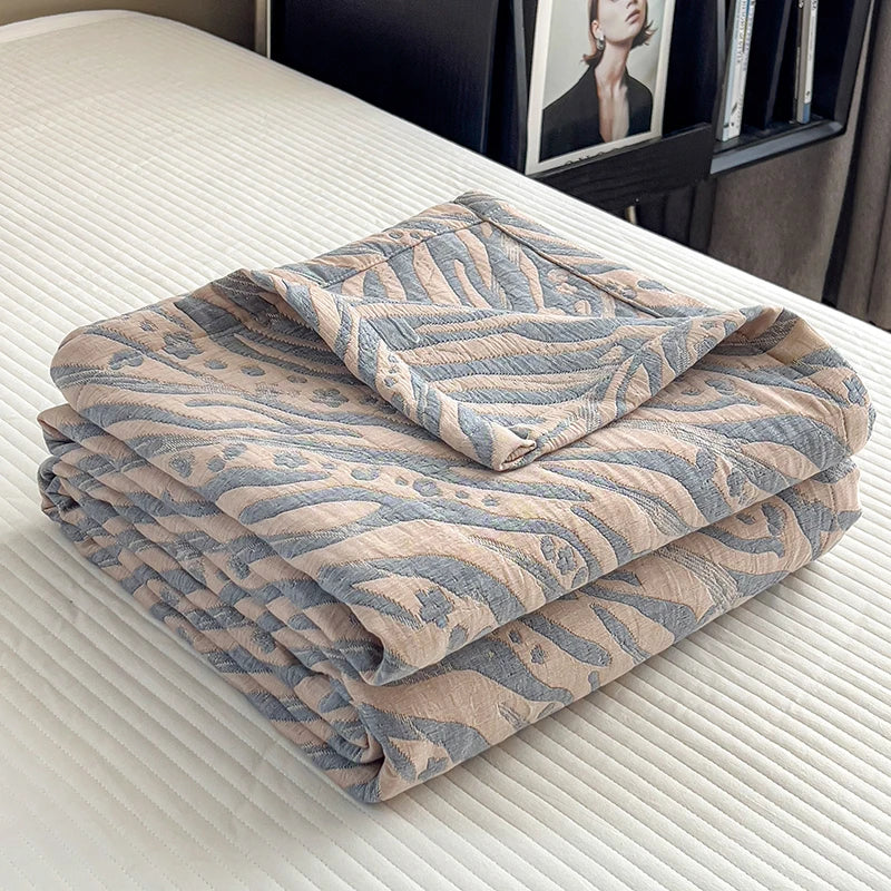 Three-Layer Muslin Throw Pure Cotton Breathable Soft Striped Blanket Living Room Bedroom Sofa Decorative | Sansoti