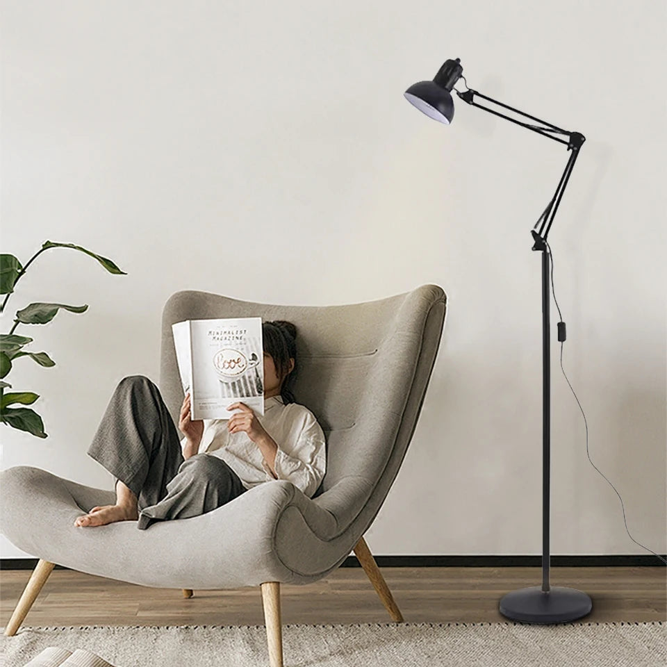 Lampadaire réglable avec lampe RGB Dimmable Lampe de lecture noire avec bras pivotant E27 | Restfield