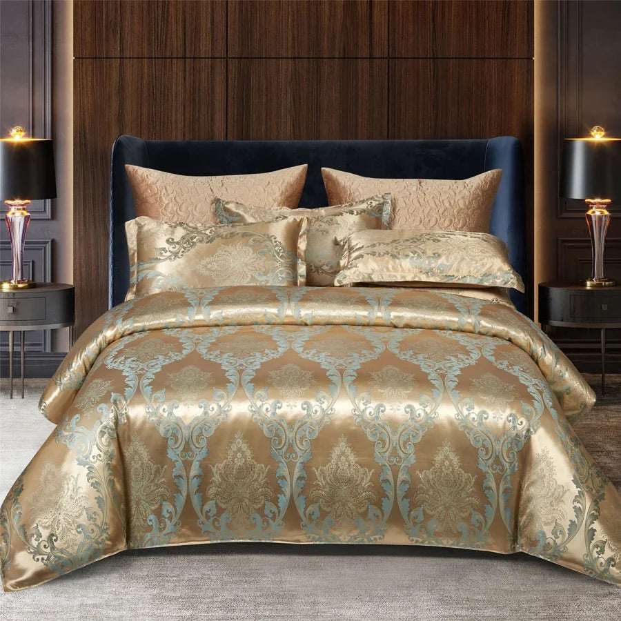 Satijnen Jacquard Dekbedovertrek Set 220x240 Tweepersoons Zomer Beddengoed Luxe Slaapkamer Dekbed Overtrekset | Sansoti