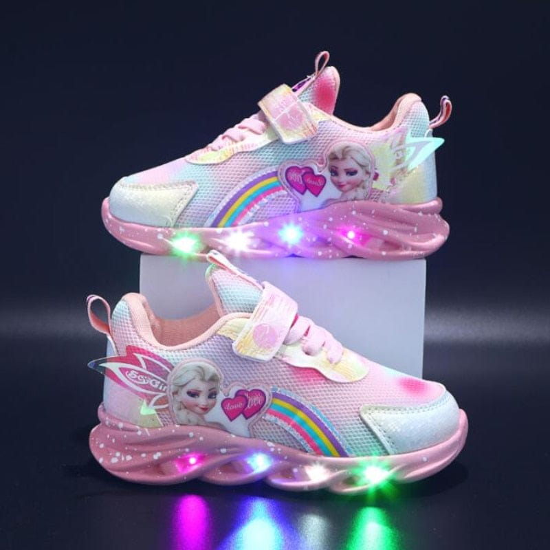 Verlichte Kindersneakers met LED-verlichting en Glitterafwerking in Roze en Paars | Sansoti