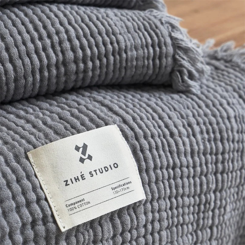 Plaid en mousseline à pompons en pur coton, tissé en six couches, pour canapé et lit, climatisation, salon et chambre, élégant | Sansoti