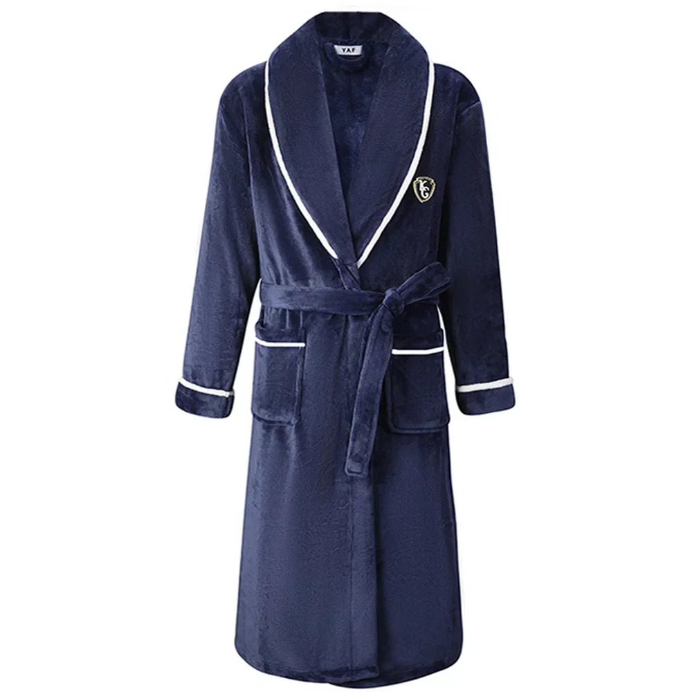 Miękki męski szlafrok z polaru, styl kimono, długi model na jesień i zimę, wygodna odzież domowa | Sansoti