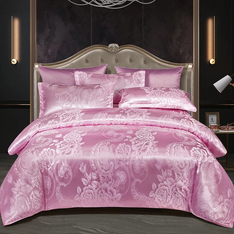Satijnen Jacquard Dekbedovertrek Set 220x240 Tweepersoons Zomer Beddengoed Luxe Slaapkamer Dekbed Overtrekset | Sansoti