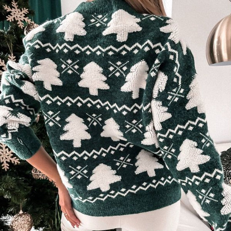 Gebreide Kersttrui Dames Kerstboom Feestelijke Pullover Groen Rood Winter Warm Comfortabel Oversized XL | Sansoti