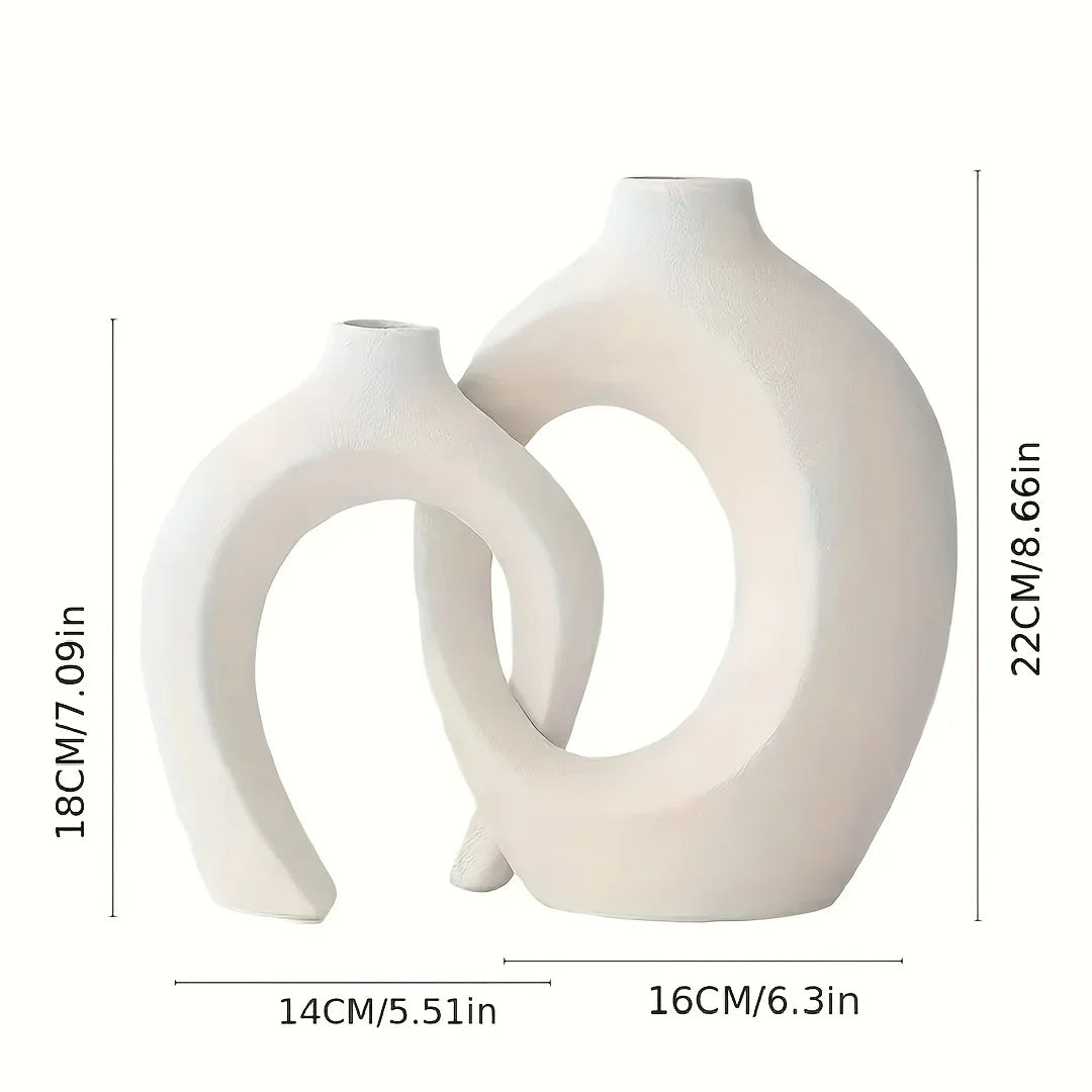 Keramische Vaas Set 2 Stuks Wit Boho Modern Woonkamer Decoratie Droogbloemen Minimalistisch Interieur | Sansoti