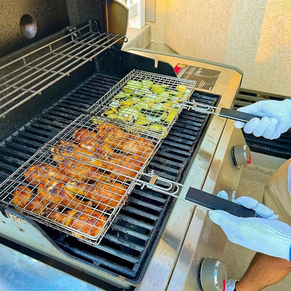 Inklapbare Grillmand Roestvrij Staal Antiaanbak BBQ Groente Vlees Vis Camping Barbecue Houtskool Grill | Sansoti