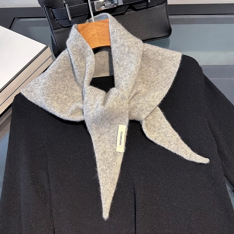 Knitted Woolen Triangle Scarf for Women, Winter-Warm Soft Neck Wrap, Solid-Color Design, Comfortable and Stylish | Sansoti
