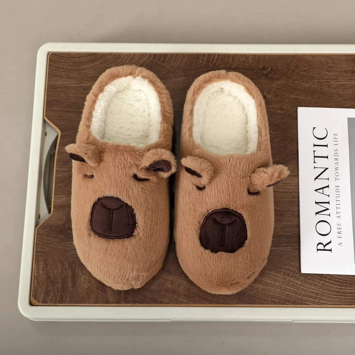 Warm Plush House Slippers Capybara Design Unisex Indoor Slippers Lightweight Comfortable Non-Slip Winter | Sansoti