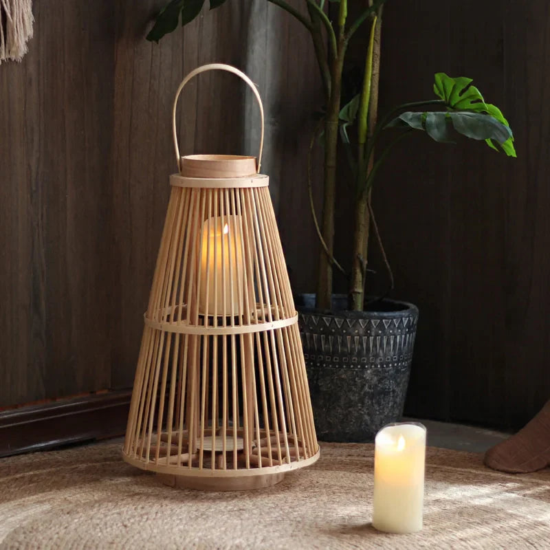 Rotan Lantaarn met Vlamloze Kaars Tuindecoratie LED Verlichting Tuin Balkon Terras Windlicht | Sansoti