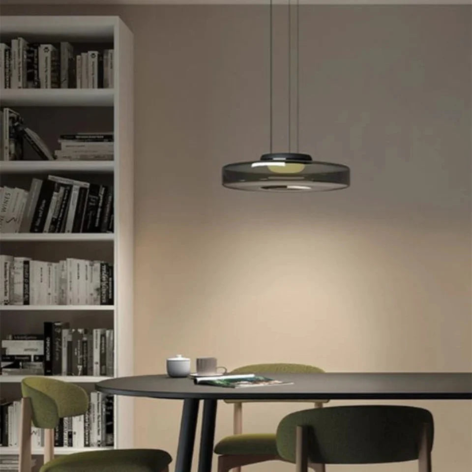 Glazen Hanglamp Gelaagd Scandinavisch Design Transparant Rookgrijs Amber Groen Verstelbaar Eettafel Woonkamer | Sansoti