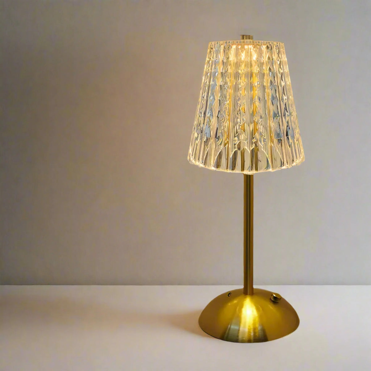 Rechargeable Crystal Gold LED Table Lamp, Cordless and Dimmable, Touch Ambient Lighting for Living Room and Bedroom | Sansoti