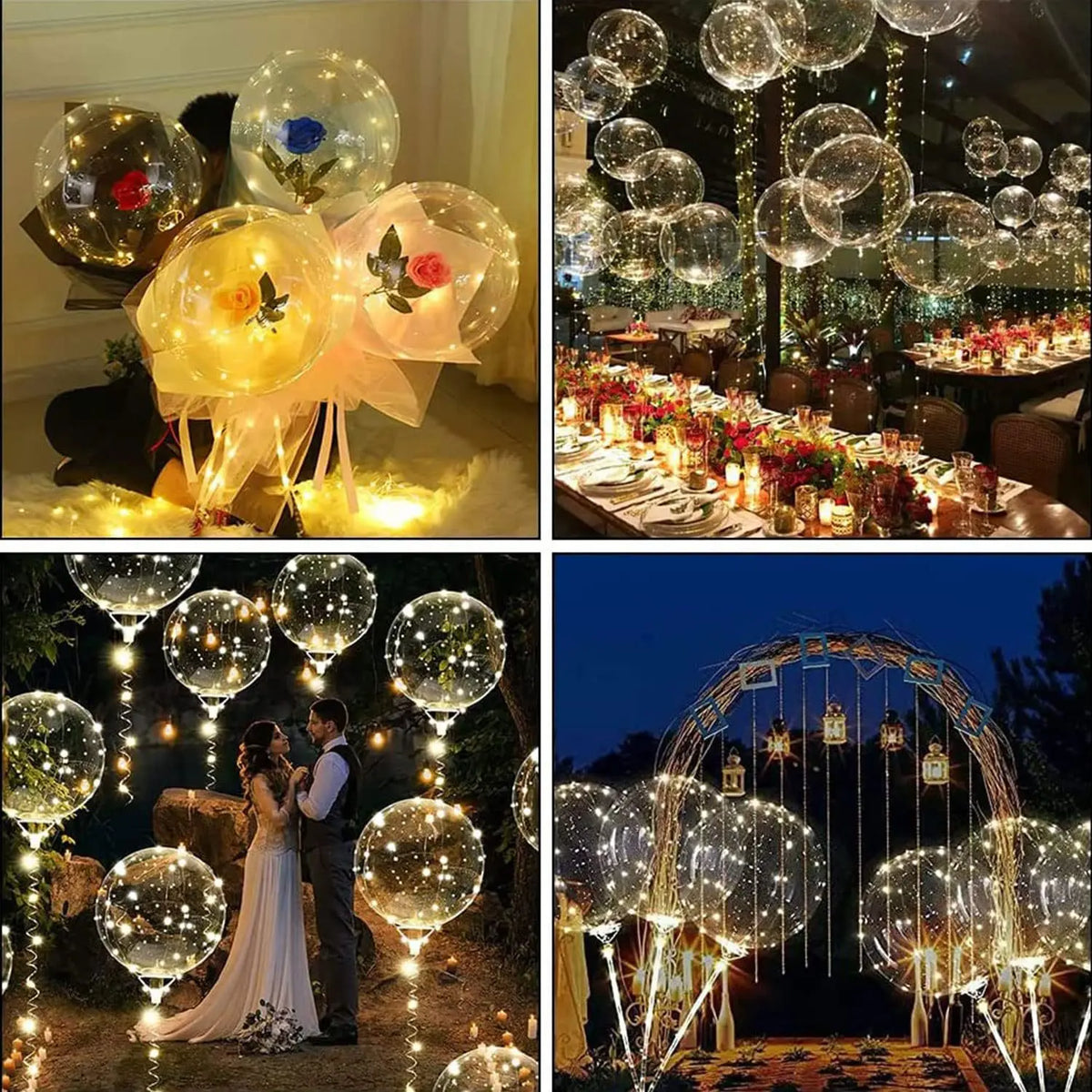 Transparent Light-Up Balloon Set 50cm with Warm White LED String Lights for Party Lighting and Atmospheric Decoration | Sansoti