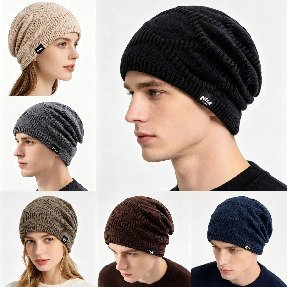 Gebreide Wintermuts Unisex Fleece Gevoerd Slouchy Beanie Volwassenen Breipatroon Outdoor Hoofddeksel | Sansoti