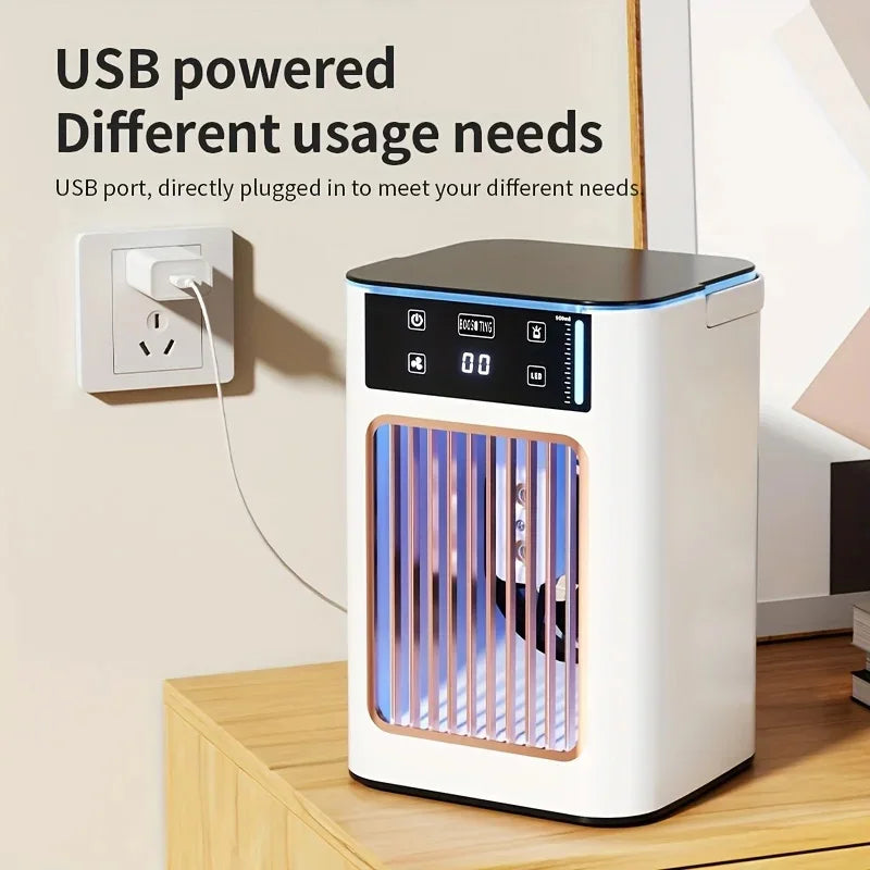 Compacte Luchtkoeler met USB Aansluiting voor Bureau en Thuis | Draagbare Desktop Ventilator met Bevochtiging voor Persoonlijke Verkoeling | Sansoti