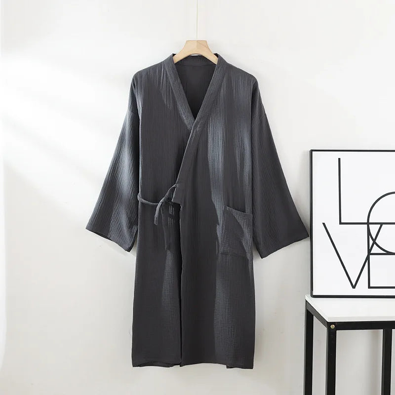 Kimono Badjas Katoen Dames Heren Unisex Dun Geweven Ochtendjas Lange Mouw Kamerjas voor Wellness Sauna Spa | Sansoti