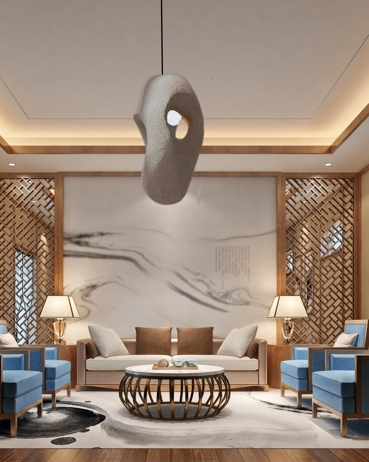 Organische Steen Hanglamp – Sculptural Elegantie voor Modern Interieur | Sansoti