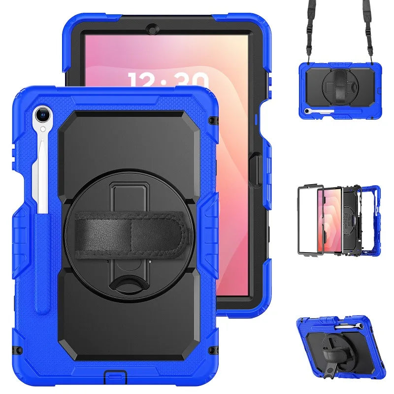 Rugged Tablet Case Three-Layer Rotatable Handle Kickstand Shoulder Strap Stylus Holder Samsung Galaxy | Sansoti