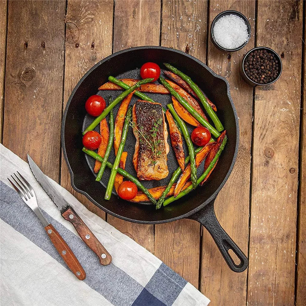 Set de Poêles en Fonte 3 pièces 16-20-26cm Induction Gaz Non Revêtues Poêle à Rôtir Poêle à Omelette Wok Noir | Restfield
