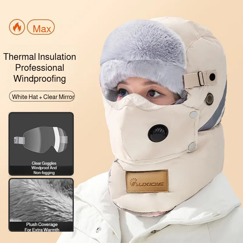 Thermische Wintermütze mit Windschutz und abnehmbarem Gesichtsmaske, unisex, zum Wandern und Skifahren im Winter | Sansoti