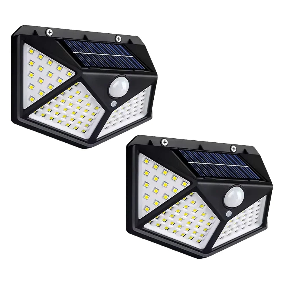 Applique murale extérieure à énergie solaire, 100 LED, détecteur de mouvement, étanche IP65, noire, éclairage de sécurité pour jardin | Sansoti