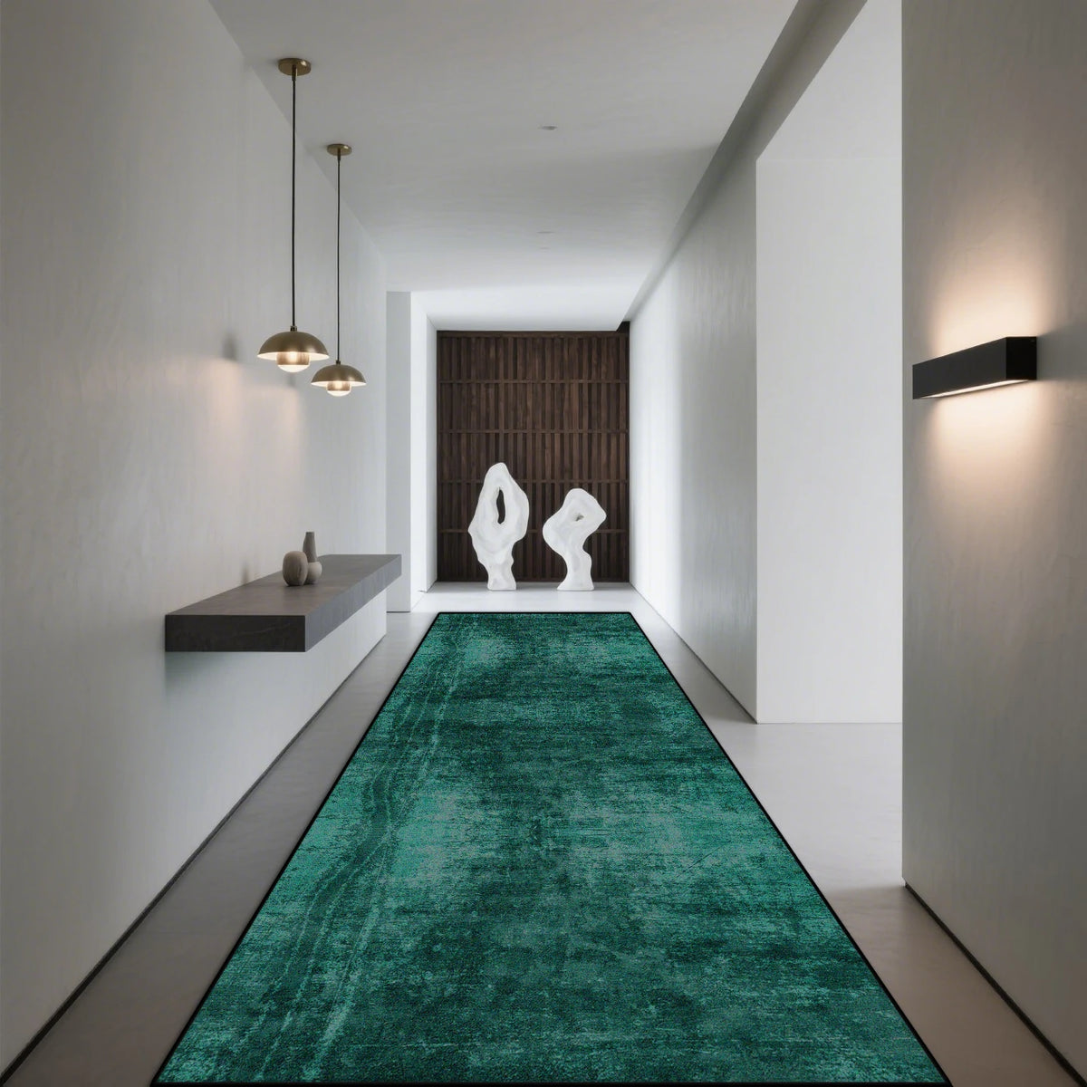Tapis de couloir gris antidérapant en polyester, motif géométrique moderne, pour hall d’entrée, escalier et salon | Sansoti
