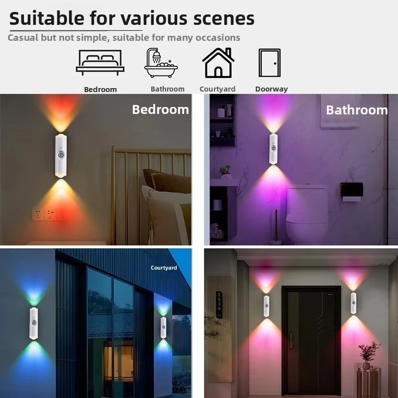 Oplaadbare Wandspot met Bewegingssensor RGB Nachtlampje Draadloos Magnetisch voor Slaapkamer Hal Kast | Sansoti