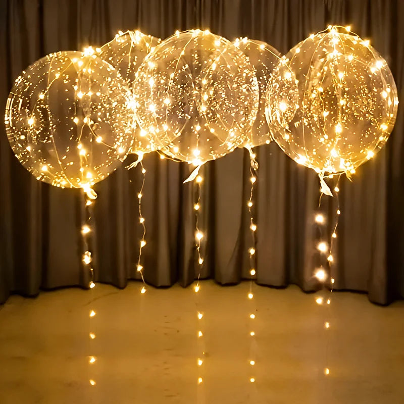 Transparent Light-Up Balloon Set 50cm with Warm White LED String Lights for Party Lighting and Atmospheric Decoration | Sansoti