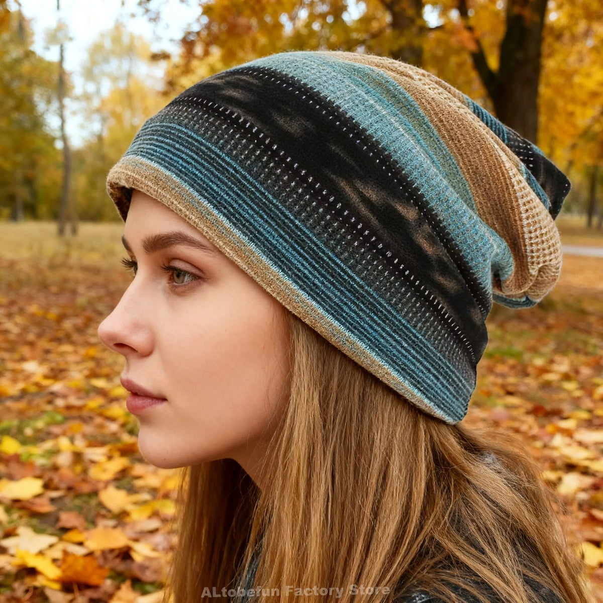 Gestricktes Stirnband für Damen, gestreift, warm, vielseitiges Kopfaccessoire, Herbst/Winter-Mütze und Haarband | Sansoti