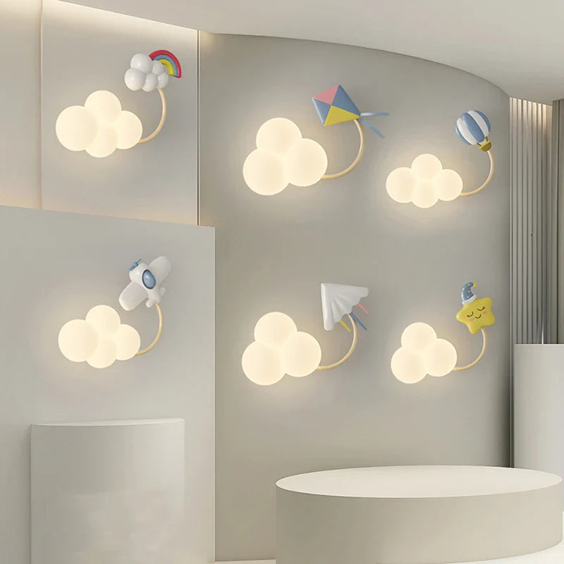 Kinderkamer Wandlamp met Sterren, Regenboog en Vliegtuig – Creatieve LED Verlichting voor Babykamer en Speelkamer | Sansoti