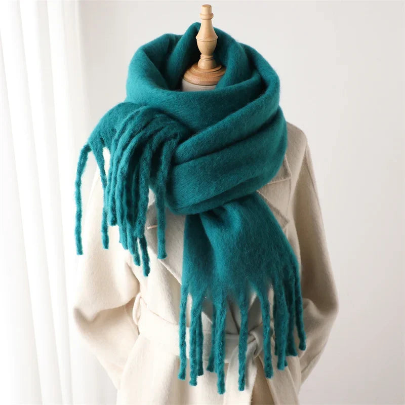 Luxe Wintersjaal met Grote Kwasten Dames 240x38cm Cashmere-Look Warme Halsdoek Stola voor Feestdagen Winter | Sansoti