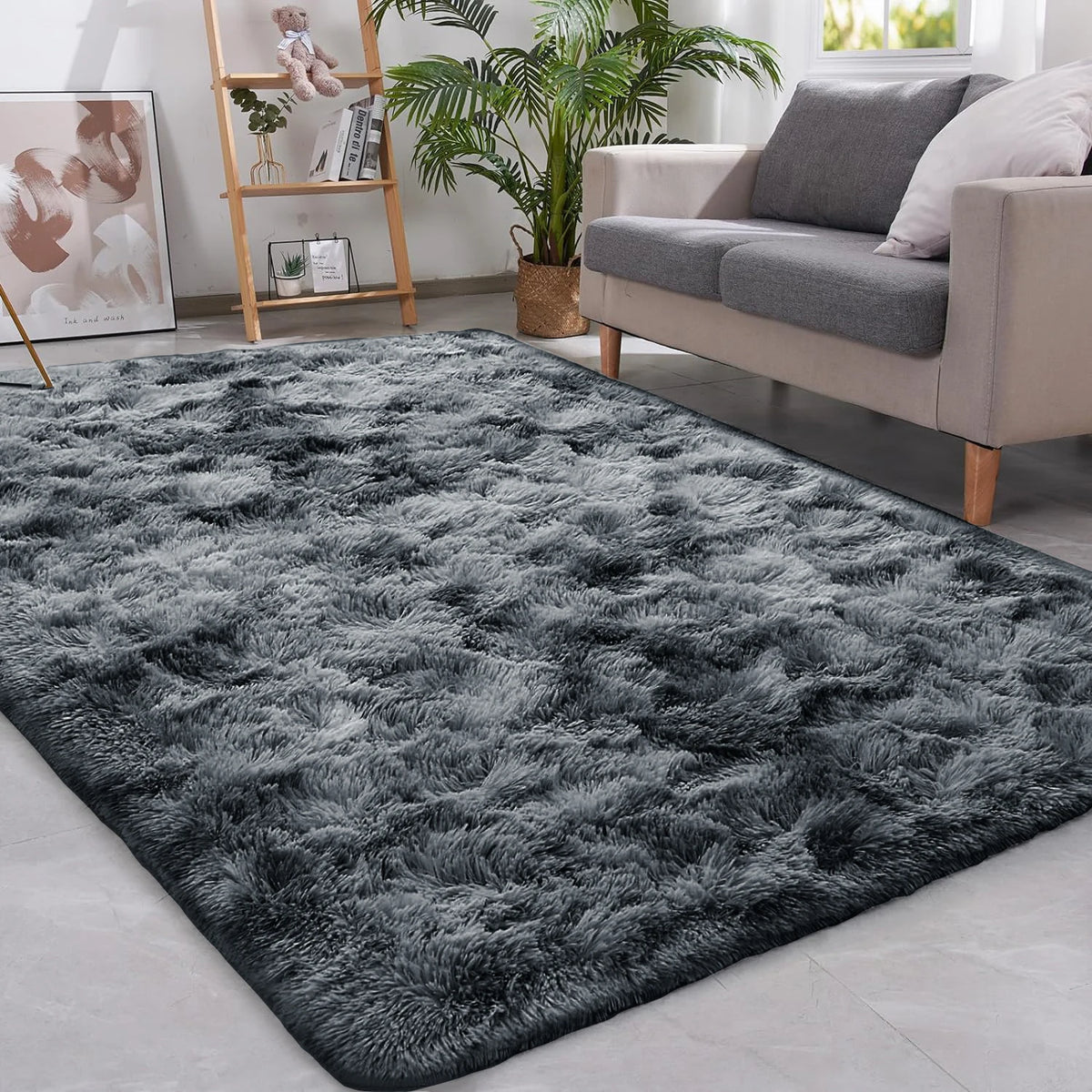 Shaggy Vloerkleed Donkergrijs Antislip Zacht Hoogpolig Tapijt voor Woonkamer Slaapkamer Babykamer Comfortabel | Sansoti